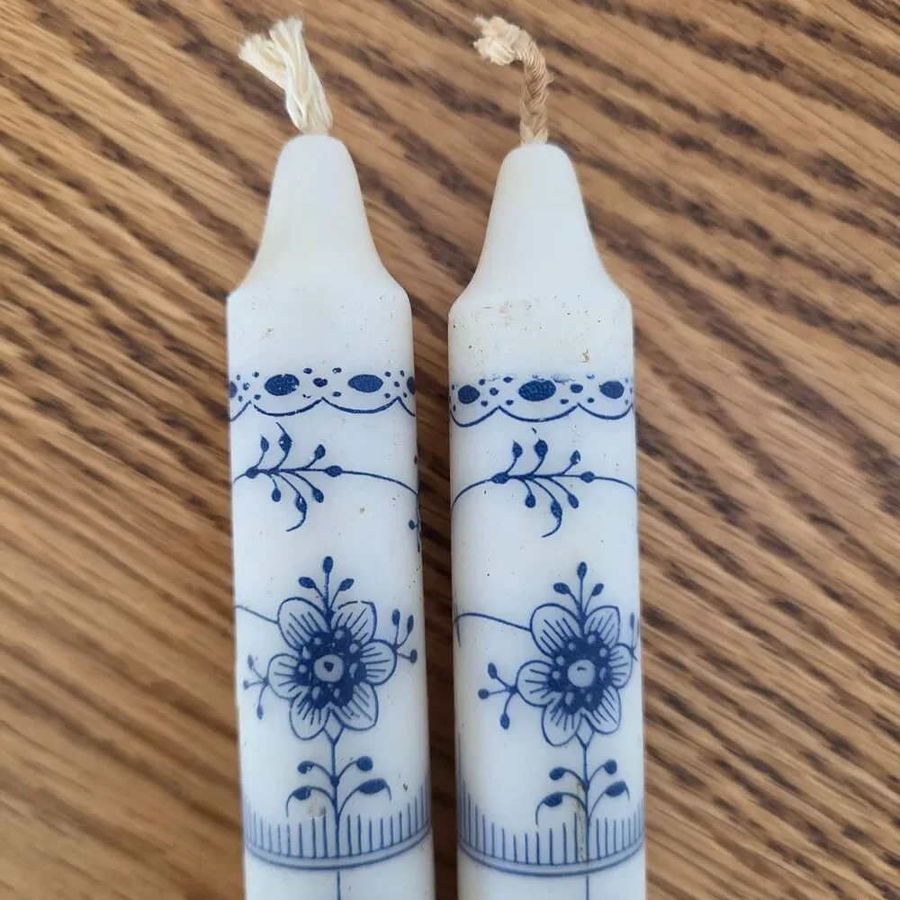 Vintage Kunstindustrien Denmark Royal Taper Candles - Blue Fluted Pattern (Pair)